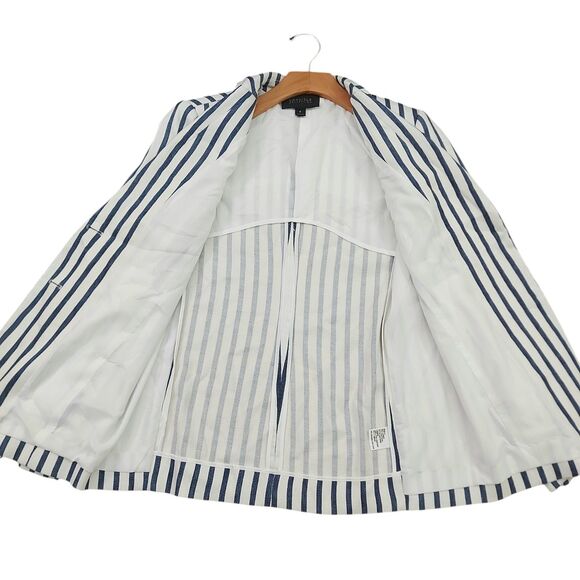 Carlisle Sport Blazer Jacket Womens 6 White Navy Striped Linen Blend Two Button - Picture 5 of 11